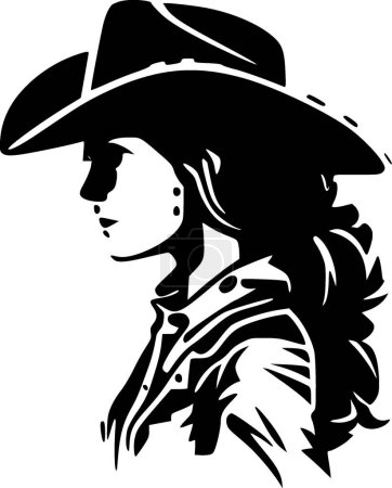 Illustration for Cowgirl - black and white vector illustration - Royalty Free Image