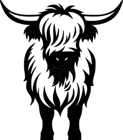 Illustration for Highland cow - black and white isolated icon - vector illustration - Royalty Free Image