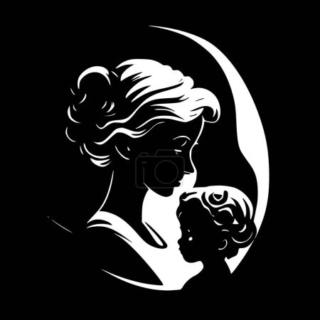 Téléchargez les illustrations : Mère - icône isolée en noir et blanc - illustration vectorielle - en licence libre de droit