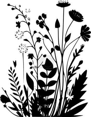 Illustration for Wildflowers - black and white isolated icon - vector illustration - Royalty Free Image