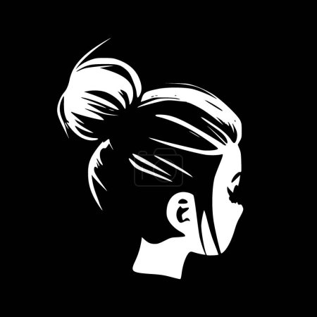 Illustration for Messy bun - black and white isolated icon - vector illustration - Royalty Free Image