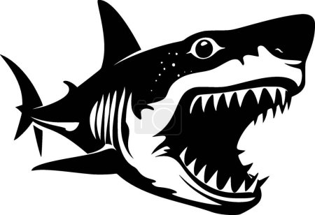 Téléchargez les illustrations : Requin - icône isolée en noir et blanc - illustration vectorielle - en licence libre de droit