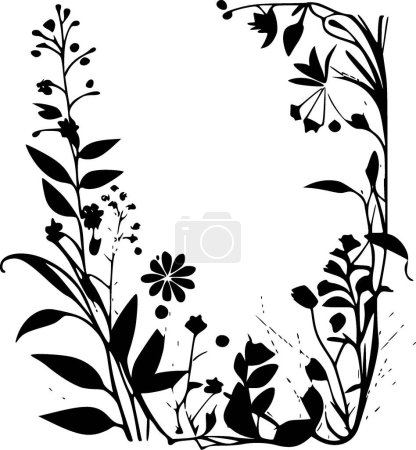 Téléchargez les illustrations : Bordure florale - illustration vectorielle en noir et blanc - en licence libre de droit