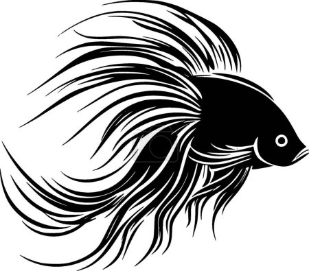 Illustration for Betta fish - black and white vector illustration - Royalty Free Image