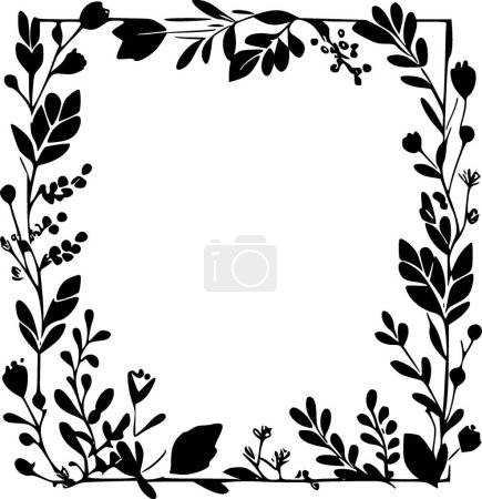 Téléchargez les illustrations : Cadre floral - illustration vectorielle en noir et blanc - en licence libre de droit