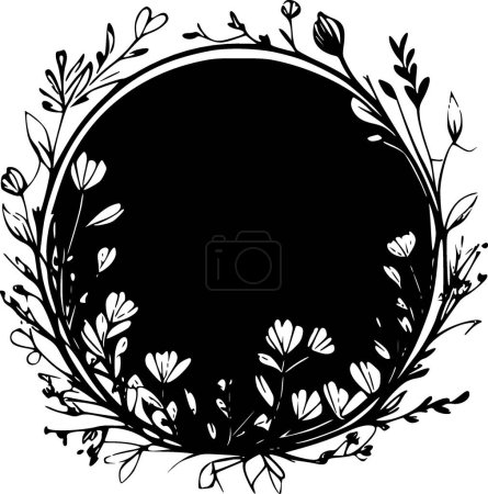 Téléchargez les illustrations : Cadre floral - illustration vectorielle en noir et blanc - en licence libre de droit