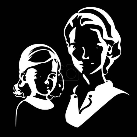 Ilustración de Madre hija - ilustración vectorial en blanco y negro - Imagen libre de derechos