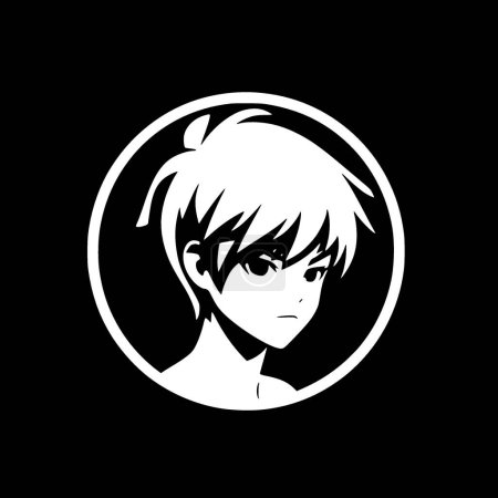 Ilustración de Anime - icono aislado en blanco y negro - ilustración vectorial - Imagen libre de derechos