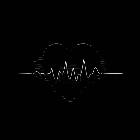 Téléchargez les illustrations : Rythme cardiaque - icône isolée en noir et blanc - illustration vectorielle - en licence libre de droit
