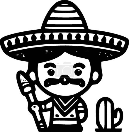Ilustración de Mexicano - ilustración vectorial en blanco y negro - Imagen libre de derechos