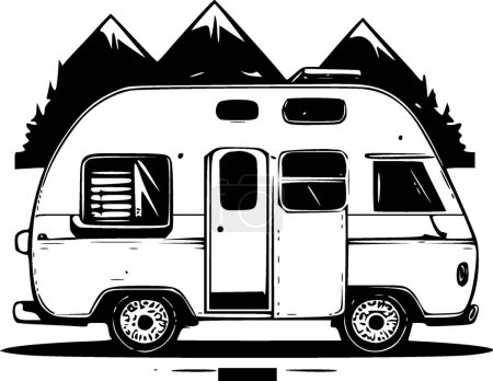 Illustration for Camper - black and white vector illustration - Royalty Free Image