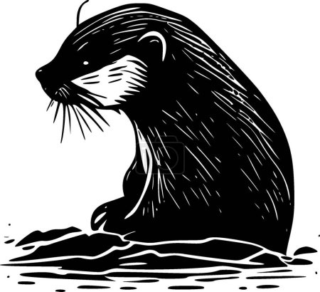 Téléchargez les illustrations : Otter - icône isolée en noir et blanc - illustration vectorielle - en licence libre de droit