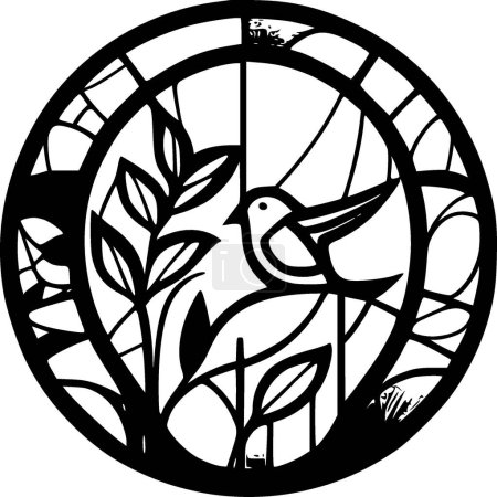 Stained glass - black and white vector illustration