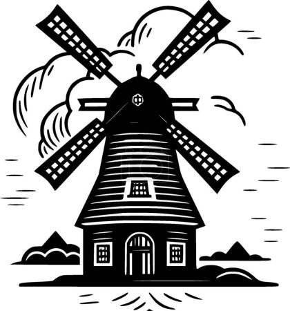 Illustrazione per Mulino a vento - illustrazione vettoriale in bianco e nero - Immagini Royalty Free