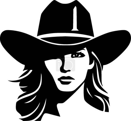 Téléchargez les illustrations : Cowgirl - icône isolée en noir et blanc - illustration vectorielle - en licence libre de droit