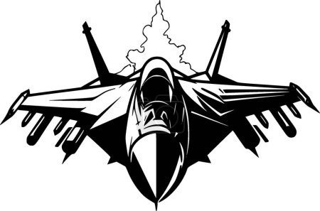 Ilustración de Avión de combate - ilustración vectorial en blanco y negro - Imagen libre de derechos