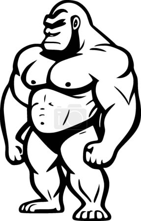 Illustration for Gorilla muscular () - black and white vector illustration - Royalty Free Image