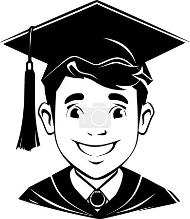 Téléchargez les illustrations : Graduation - icône isolée en noir et blanc - illustration vectorielle - en licence libre de droit