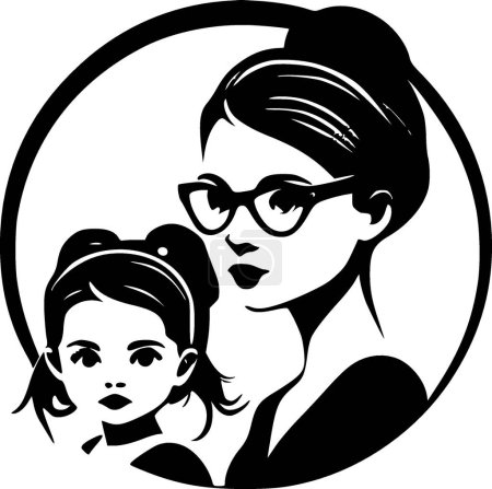 Téléchargez les illustrations : Mère fille - silhouette minimaliste et simple - illustration vectorielle - en licence libre de droit