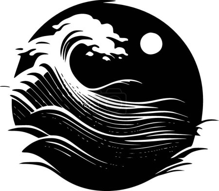 Illustration for Waves - black and white isolated icon - vector illustration - Royalty Free Image
