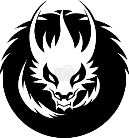 Ilustración de Dragón - icono aislado en blanco y negro - ilustración vectorial - Imagen libre de derechos