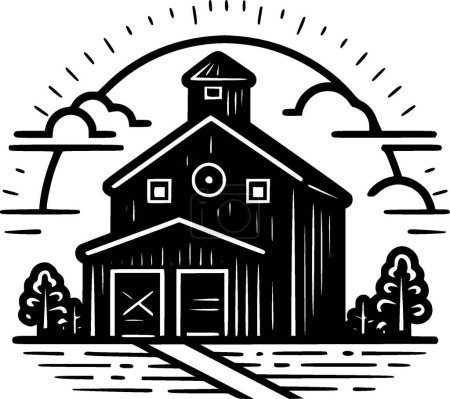 Illustration for Farmhouse - black and white isolated icon - vector illustration - Royalty Free Image