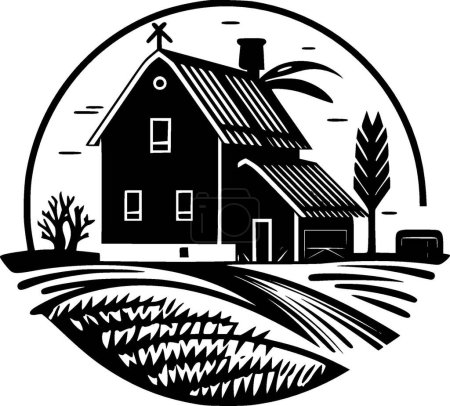 Illustration for Farmhouse - black and white isolated icon - vector illustration - Royalty Free Image
