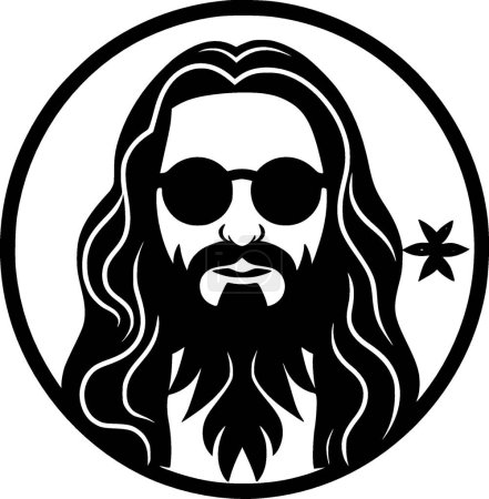 Ilustración de Hippie - icono aislado en blanco y negro - ilustración vectorial - Imagen libre de derechos