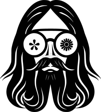 Illustration for Hippie - black and white vector illustration - Royalty Free Image