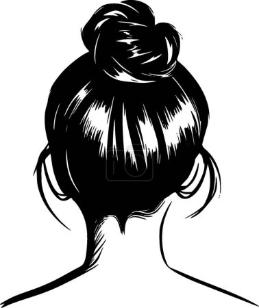 Illustration for Messy bun - black and white isolated icon - vector illustration - Royalty Free Image