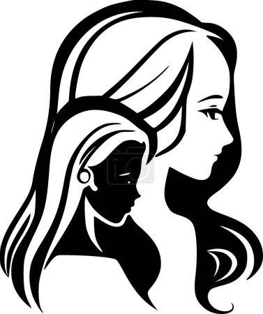 Téléchargez les illustrations : Mère fille - silhouette minimaliste et simple - illustration vectorielle - en licence libre de droit