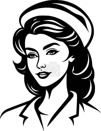 Téléchargez les illustrations : Infirmière - icône isolée en noir et blanc - illustration vectorielle - en licence libre de droit