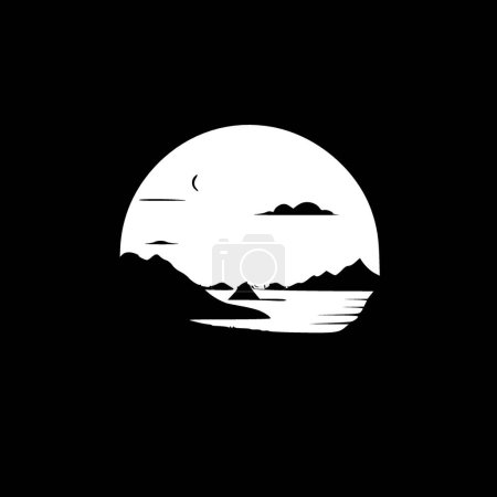 Ilustración de Puesta del sol - icono aislado en blanco y negro - ilustración vectorial - Imagen libre de derechos