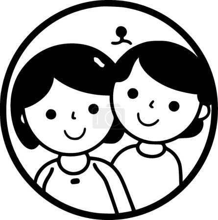 Téléchargez les illustrations : Enfants - icône isolée en noir et blanc - illustration vectorielle - en licence libre de droit
