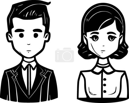 Téléchargez les illustrations : Clip art couple - logo minimaliste et plat - illustration vectorielle - en licence libre de droit