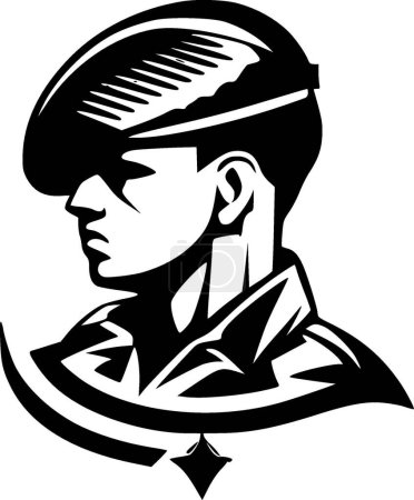 Ilustración de Militar - ilustración vectorial en blanco y negro - Imagen libre de derechos