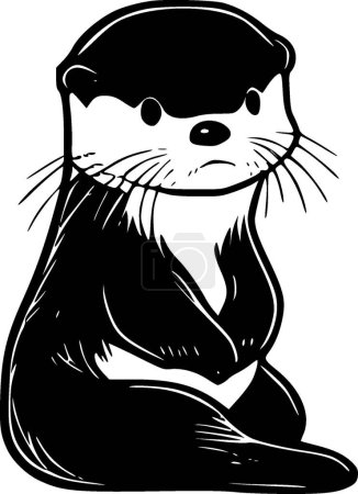 Téléchargez les illustrations : Otter - illustration vectorielle en noir et blanc - en licence libre de droit