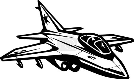 Ilustración de Avión de combate - icono aislado en blanco y negro - ilustración vectorial - Imagen libre de derechos