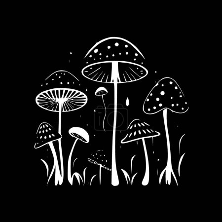 Illustration for Mushrooms - black and white vector illustration - Royalty Free Image