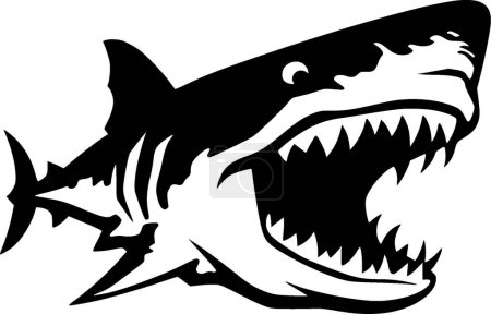 Téléchargez les illustrations : Requin - icône isolée en noir et blanc - illustration vectorielle - en licence libre de droit