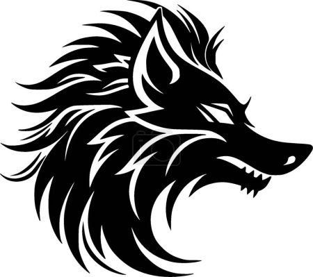 Téléchargez les illustrations : Loup - icône isolée en noir et blanc - illustration vectorielle - en licence libre de droit