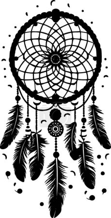 Ilustración de Atrapasueños - ilustración vectorial en blanco y negro - Imagen libre de derechos