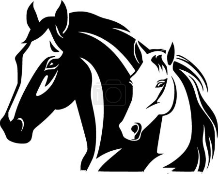 Illustration for Horses - black and white isolated icon - vector illustration - Royalty Free Image