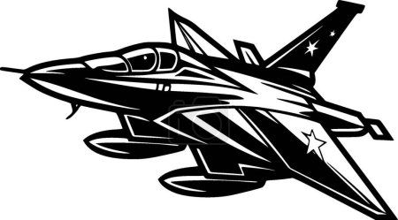 Illustration for Fighter jet - black and white vector illustration - Royalty Free Image