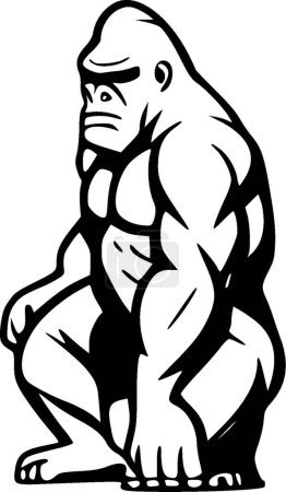 Illustration for Gorilla angry () - black and white isolated icon - vector illustration - Royalty Free Image