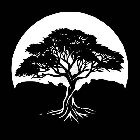 Ilustración de Árbol de la vida - ilustración vectorial en blanco y negro - Imagen libre de derechos
