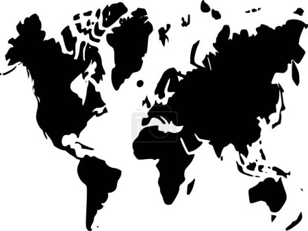 Ilustración de Mapa del mundo - icono aislado en blanco y negro - ilustración vectorial - Imagen libre de derechos