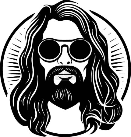 Hippy - icono aislado en blanco y negro - ilustración vectorial