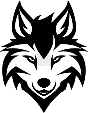 Téléchargez les illustrations : Loup - icône isolée en noir et blanc - illustration vectorielle - en licence libre de droit