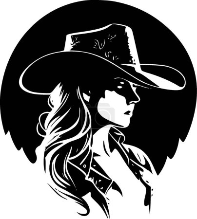 Cowgirl - black and white vector illustration